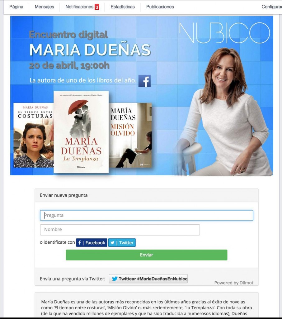 Marketing editorial: Encuentros digitales con escritores, en este caso con María Dueñas