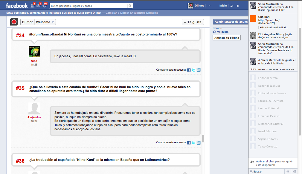 A Dilmot Q&A session web interview inside Facebook iFrame